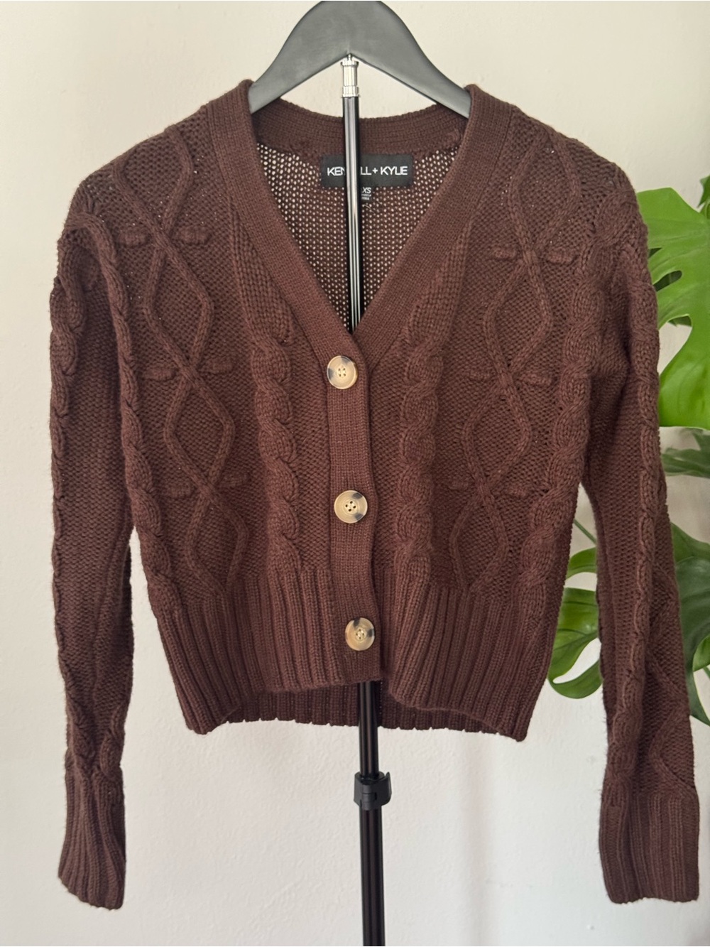 Kendall & Kylie Chocolate Brown Cable Knit Button Cardigan